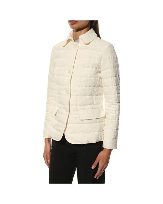 Herno Natural Padded Linen Down Jacket With Classic Button Closure