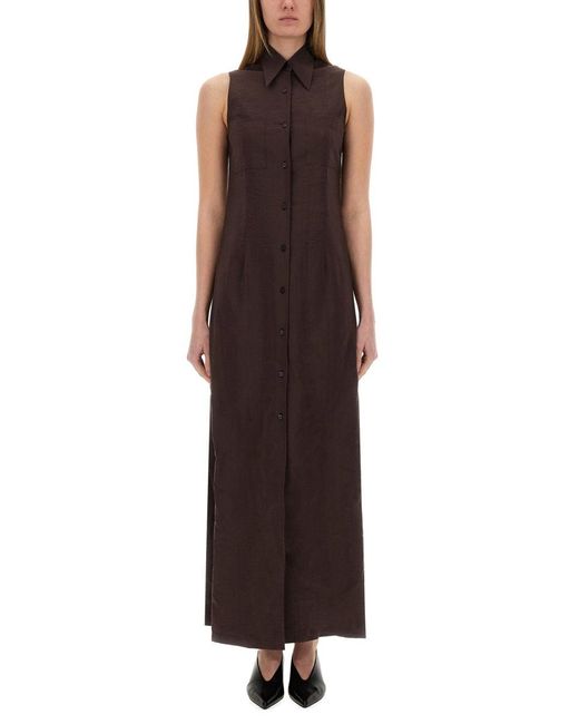 Alysi Brown Silk Canvas Chemisier Dress