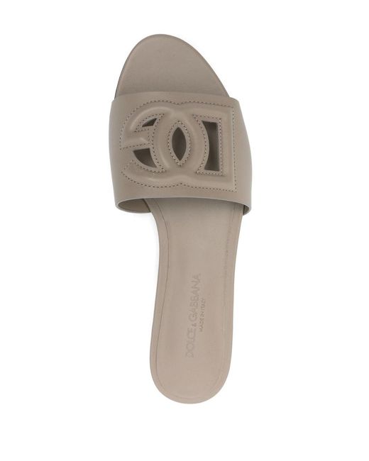 Dolce & Gabbana White Dg Logo Leather Flat Sandals
