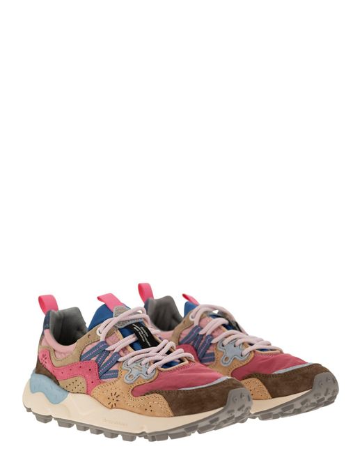 Flower Mountain Multicolor Yamano 3 Sneakers In Suede And Technical Fabric