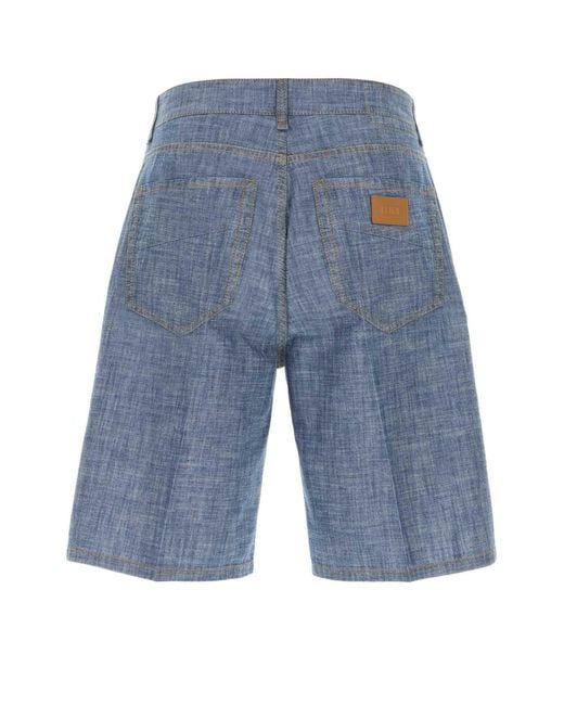 Fendi Blue Light Chambray Bermuda Shorts