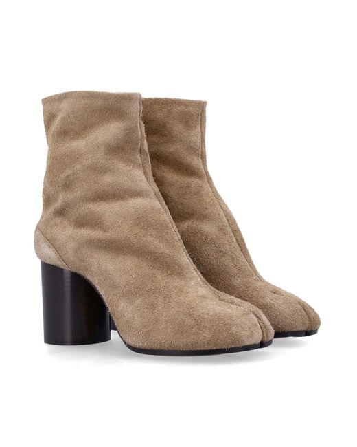 Maison Margiela Natural Suede Tabi Ankle Boots With Cylindrical Heel