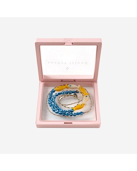 Sorbet Island Blue Fabric And Glass Bead Necklace