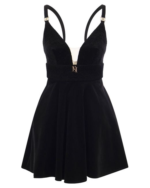 Elisabetta Franchi Mini -jurk In Fluweel Met Kopjes in het Black