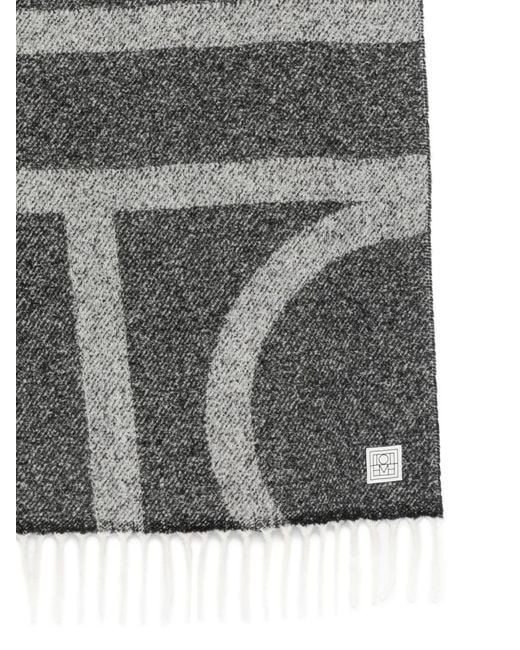 Totême Gray Monogram Wool Scarf