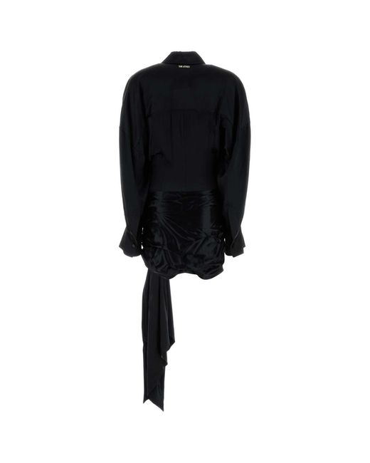 The Attico Black Satin Shirt Dress