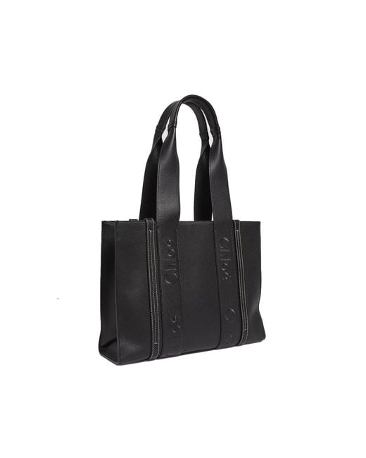 Chloé Black Chloe Woody Medium Leather Tote Bag