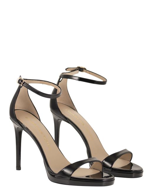 Stuart Weitzman Black Shiny Leather Platform Sandals With Stiletto Heel