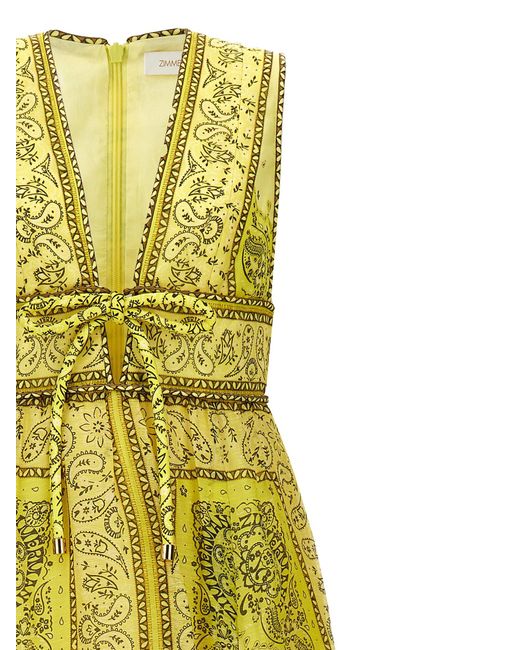 Zimmermann Yellow Bow-detail Sleeveless Linen And Silk-blend Midi Dress