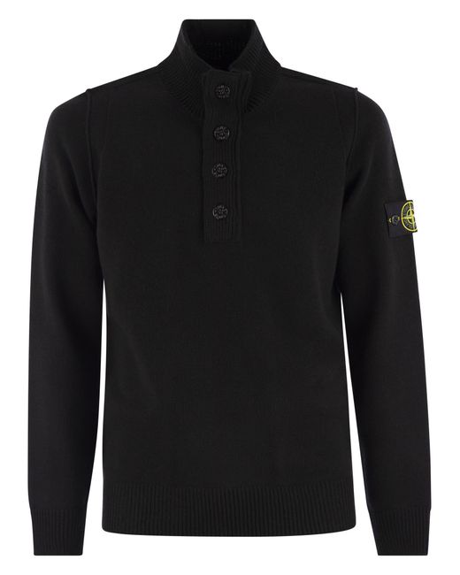 Stone Island Black Buttoned Turtleneck Jumper for men