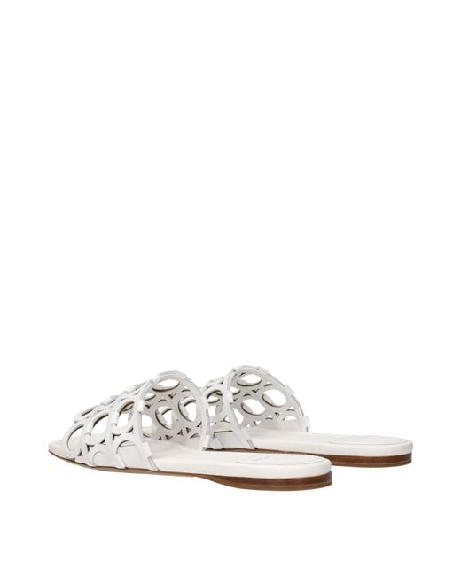 Ferragamo White Erne Leather Flip Flops And Clogs