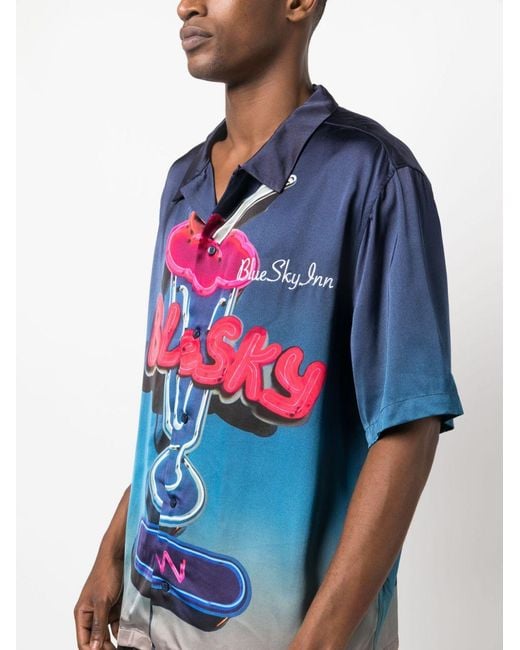 BLUE SKY INN Blue Printed Viscose Shirt