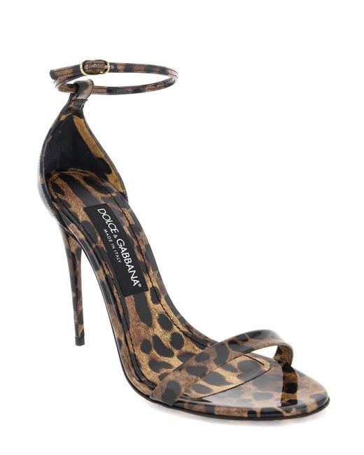 Dolce & Gabbana Leopard Print Glanzende Lederen Sandalen in het Brown