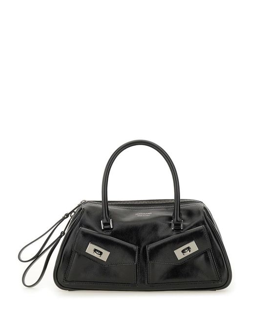Small "Bowling Multipocket" Ferragamo de color Black