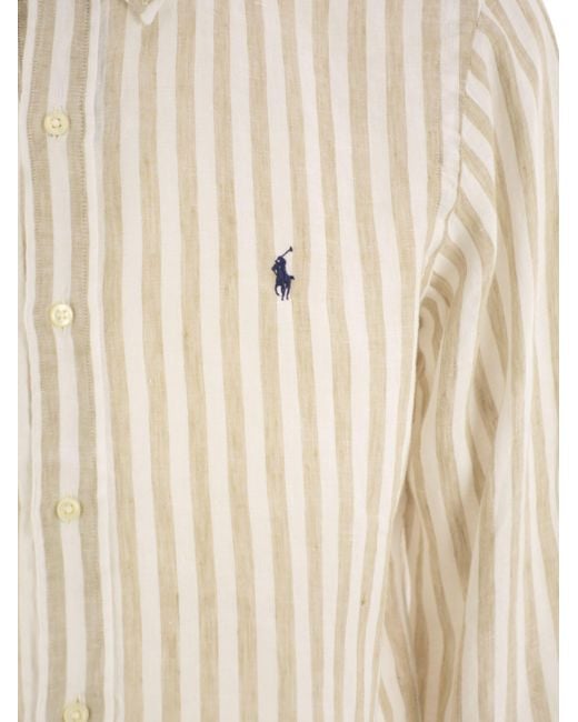 Polo Ralph Lauren Custom Fit Gestreepd Linnen Shirt in het Natural voor heren