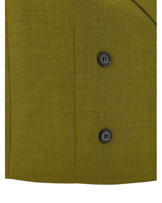 Theory Green Double-Breasted City Twill Vest With Peak Lapels