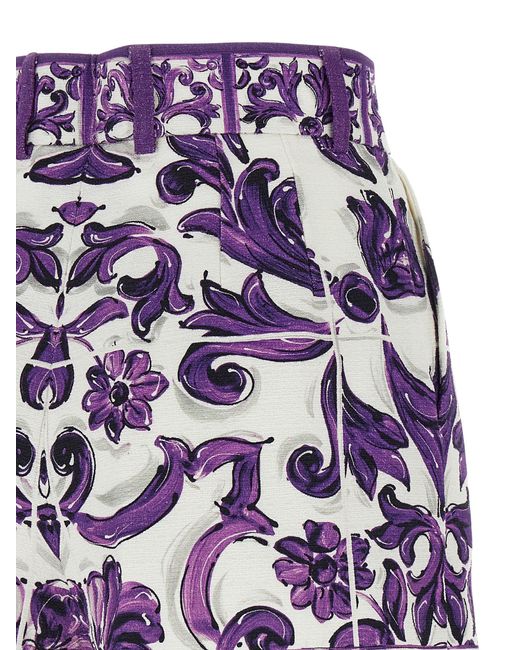 Dolce & Gabbana Purple 'Maiolica' Print Bermuda Shorts