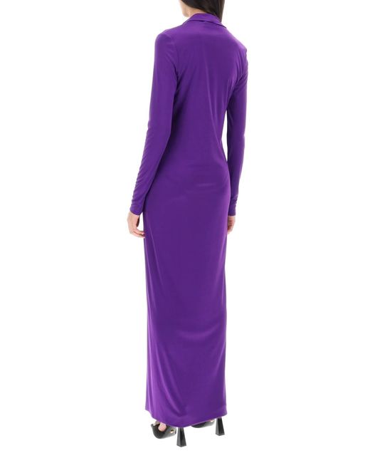 Versace Maxi-jurk Met Hoge Hals in het Purple
