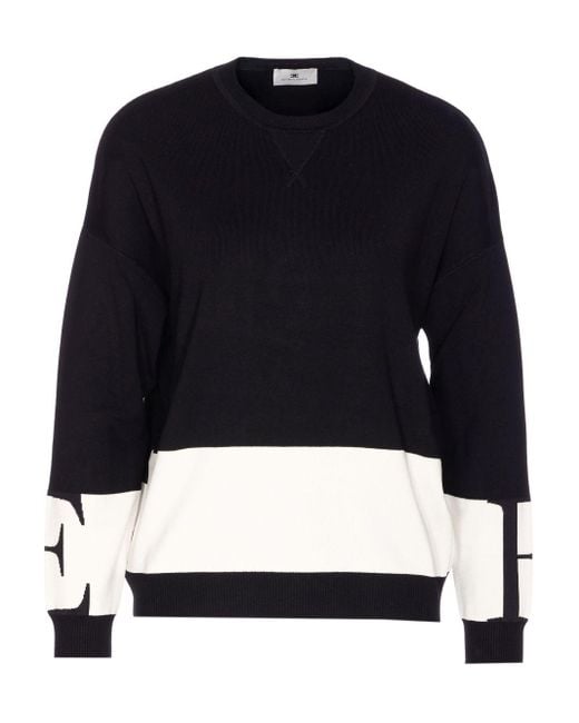 Elisabetta Franchi Black Inlaid Logos Colour-Block Crewneck Sweater