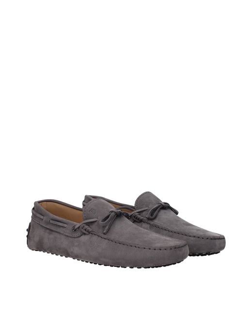 Tod's Gray Suede Moccasins/Stone