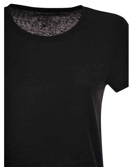 Majestic Black Stretch Linen T Shirt With Round Neckline