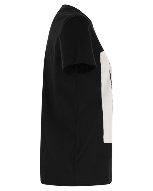 Max Mara Black Colibri Baumwoll -T -Shirt mit vorderem Druck