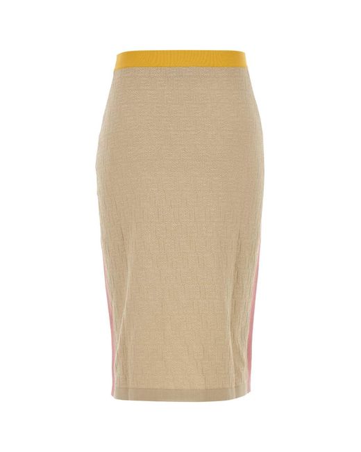 Fendi Natural Sand Stretch Cotton Blend Skirt
