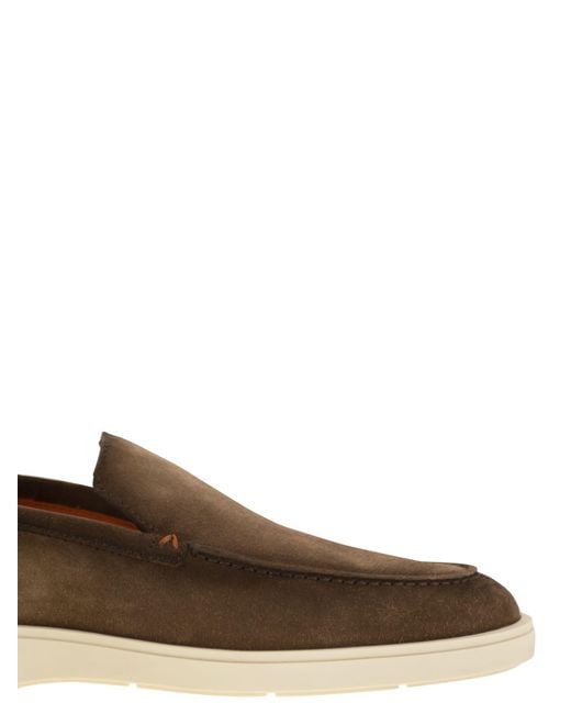 Santoni Suede Mocassin in het Brown voor heren