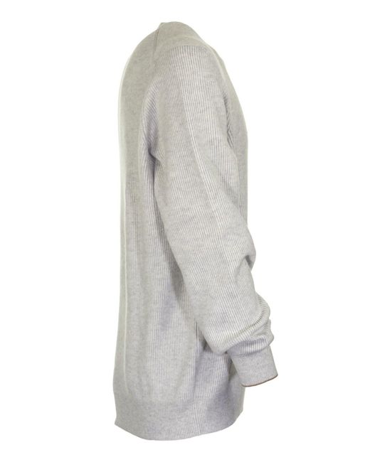 Brunello Cucinelli White Cashmere Sweater Round Neck for men
