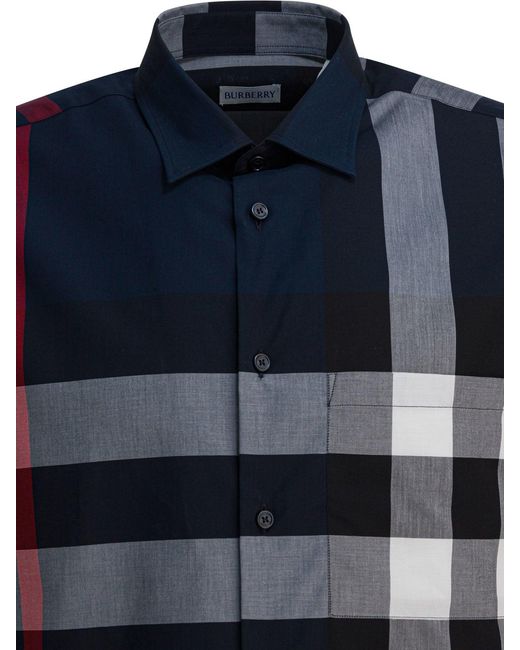 Burberry "Check"-Baumwollhemd in Blue für Herren