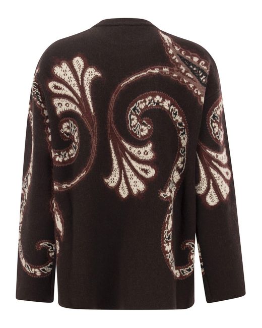 Etro Black Wool -Pullover mit Laubdruck