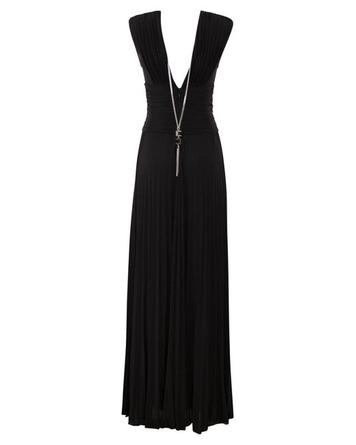 Elisabetta Franchi Rode Loper Lurex Jersey -jurk Met Ketting in het Black