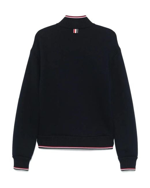 Thom Browne Black Oversized Funnel Neck Zip Up Jacket W/ Rwb Tipping Stripe