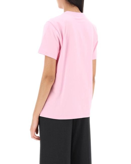 Ganni Crew Neck T -shirt Met Afdrukken in het Pink
