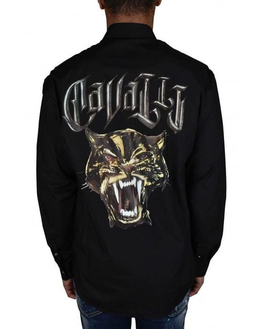 Roberto Cavalli Black Tiger Print Casual Shirt for men