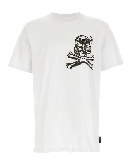 Philipp Plein White 'Skull & Bones' Print T Shirt