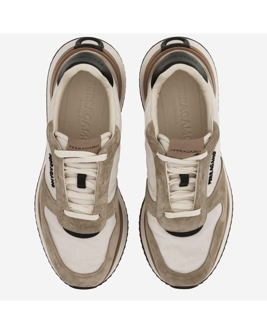 En cuir et baskets en tissu avec logo latéral Ferragamo pour homme en coloris Natural