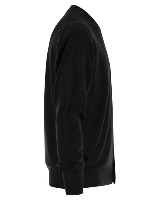 Fedeli Black Lightweight Virgin Wool Cardigan for men