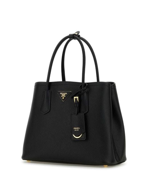 Prada Black Leather Small Double Handbag