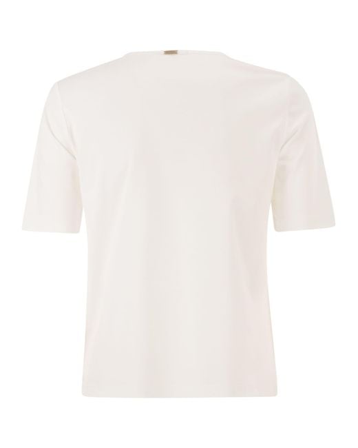 Herno White Cotton T-Shirt With Logo Buttons On The Sides