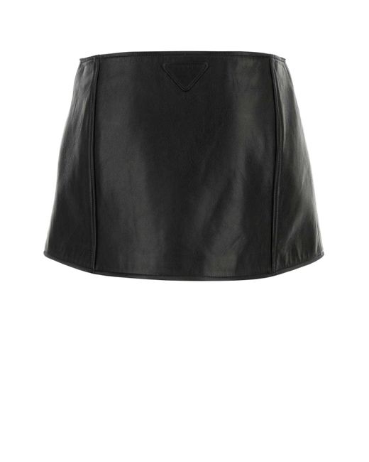 Prada Black Leather Mini Skirt