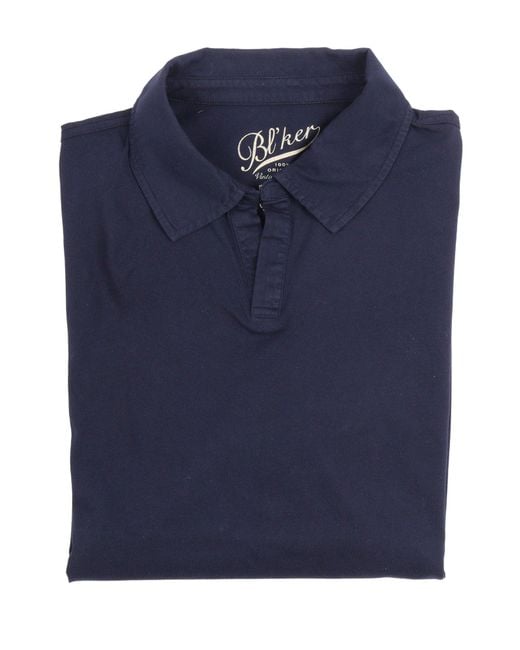 Bl'ker Blue Polo Manica Corta Hamptons Senza Bottoni Jersey