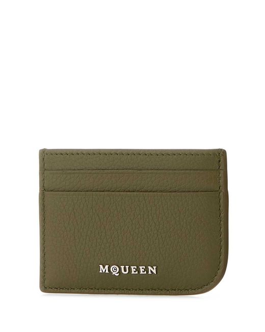McQueen Green Army Leather Card Holder for men