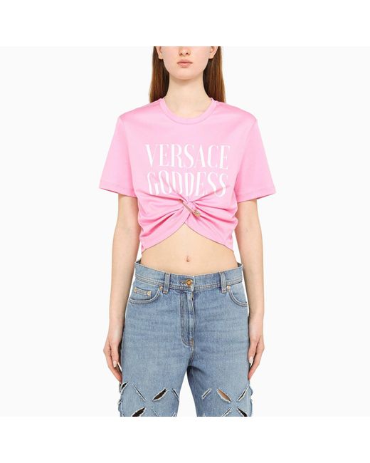 Versace Pink Goddess T Shirt With Logo Lyst UK
