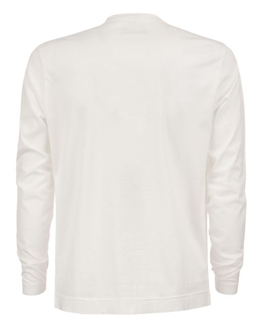 Fedeli White Long Sleeved Organic Cotton T Shirt for men