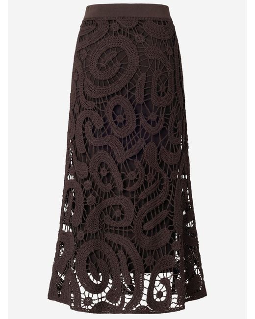 Pinko Black Viscose Blend Midi Skirt Geometric