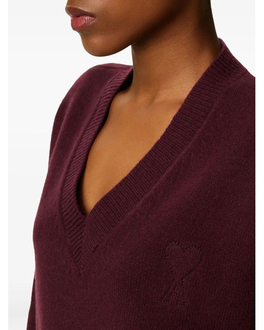 AMI Pull Col V De Coeur in het Purple voor heren