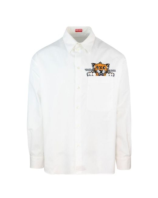 KENZO White Camicia Casual Bianca Con Stampa
