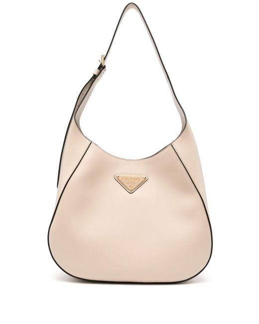 Prada Natural Triangle-Logo Leather Shoulder Bag
