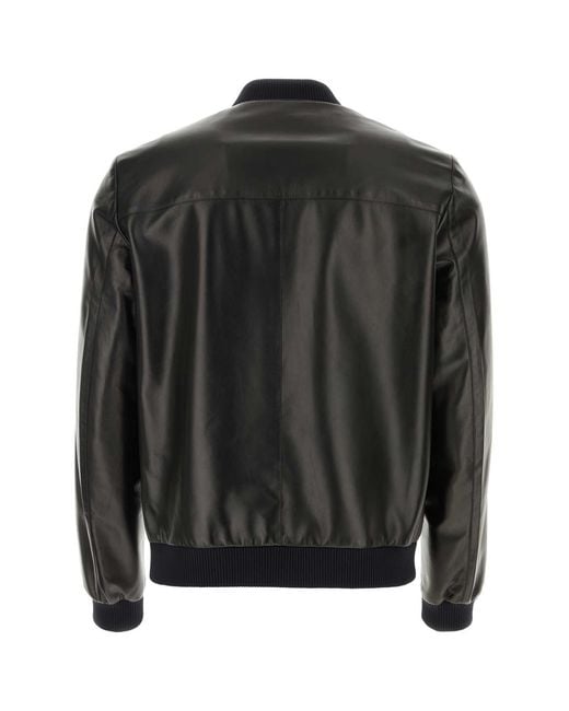 Prada Black Nappa Leather Reversible Bomber Jacket